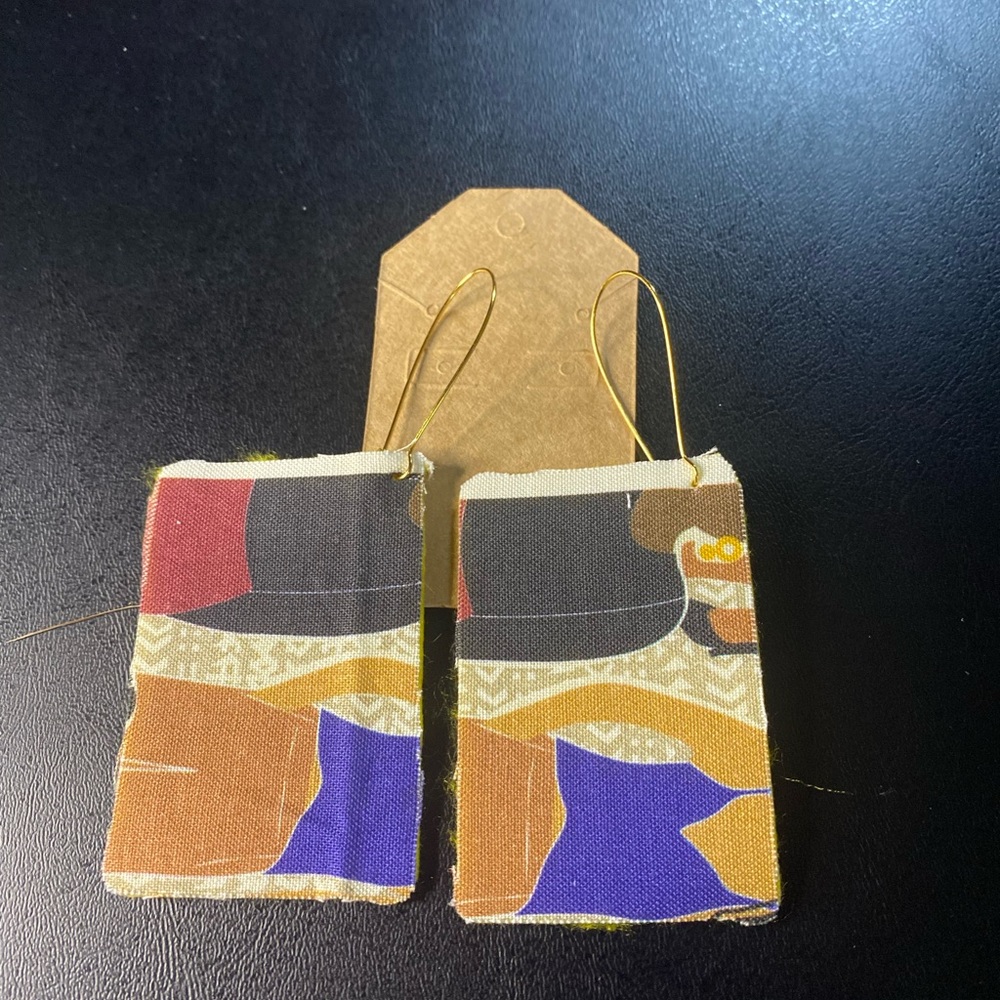 One-of-a-kind, handmade fabric, print earrings with felt backing